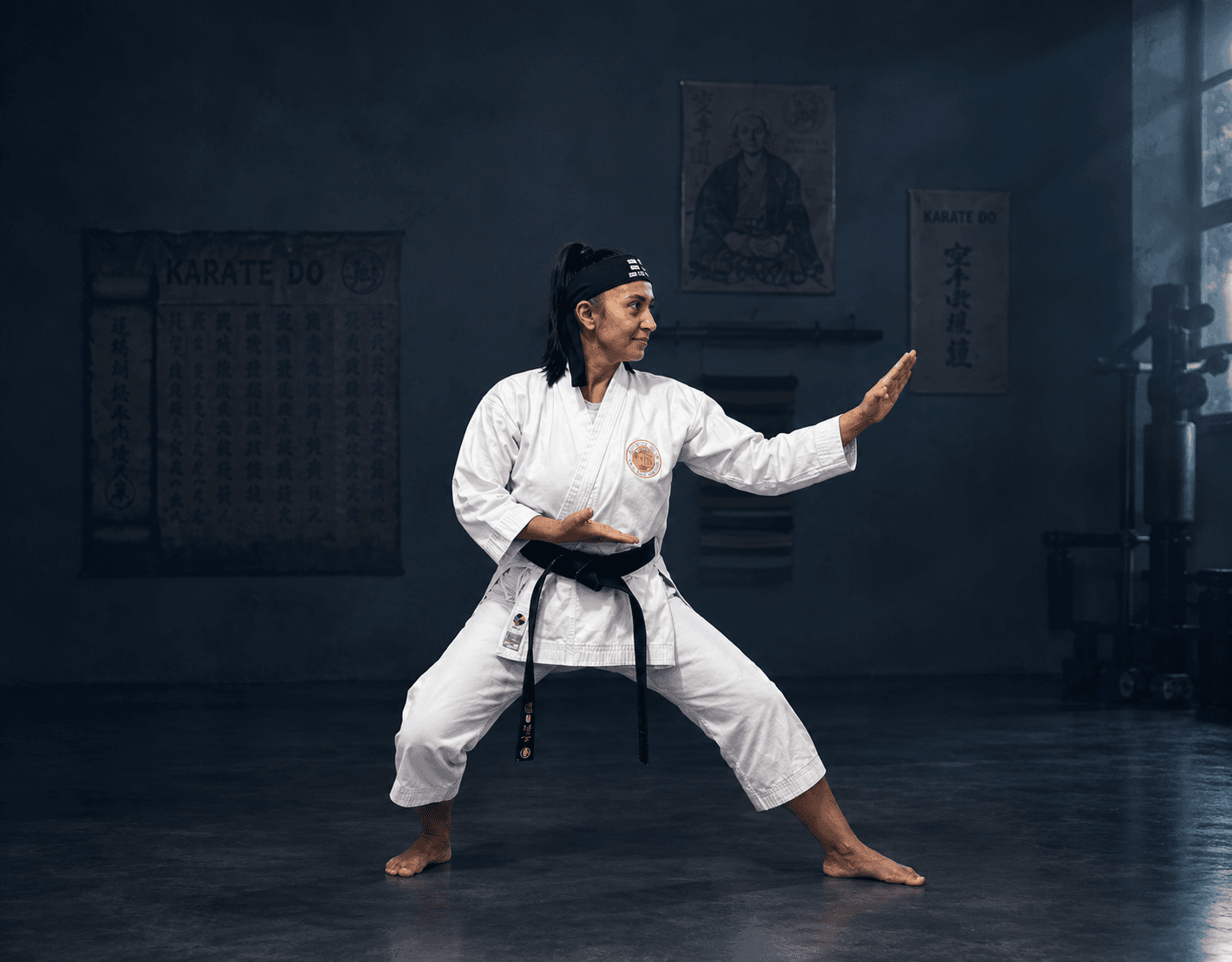 Sempai Pamela practicando karate